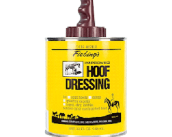 Hoof dressing. 
This is used to help protect your horse's hooves from dirt, moisture, and bacteria.
